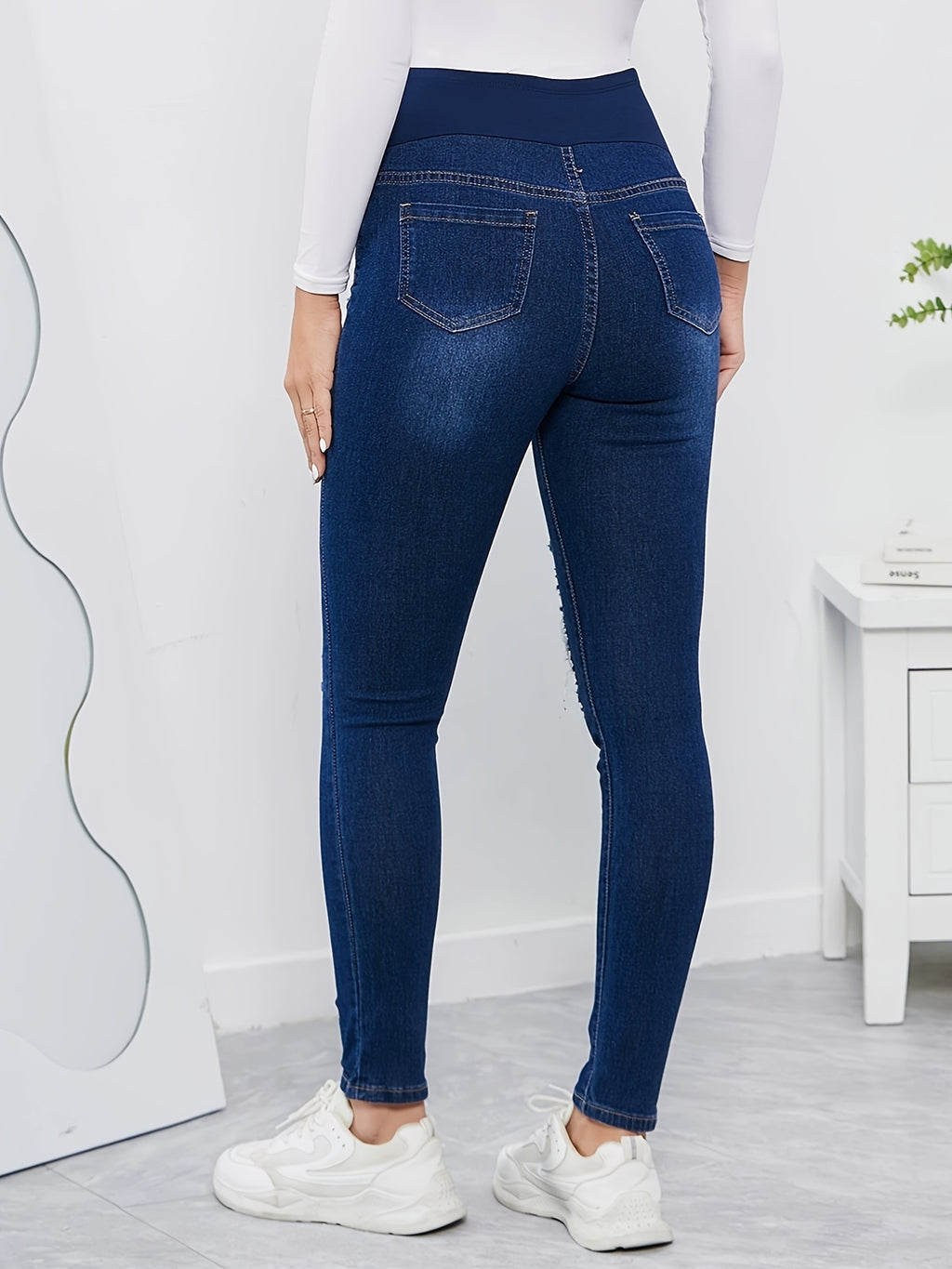 High Waist Maternity Ripped Jeans