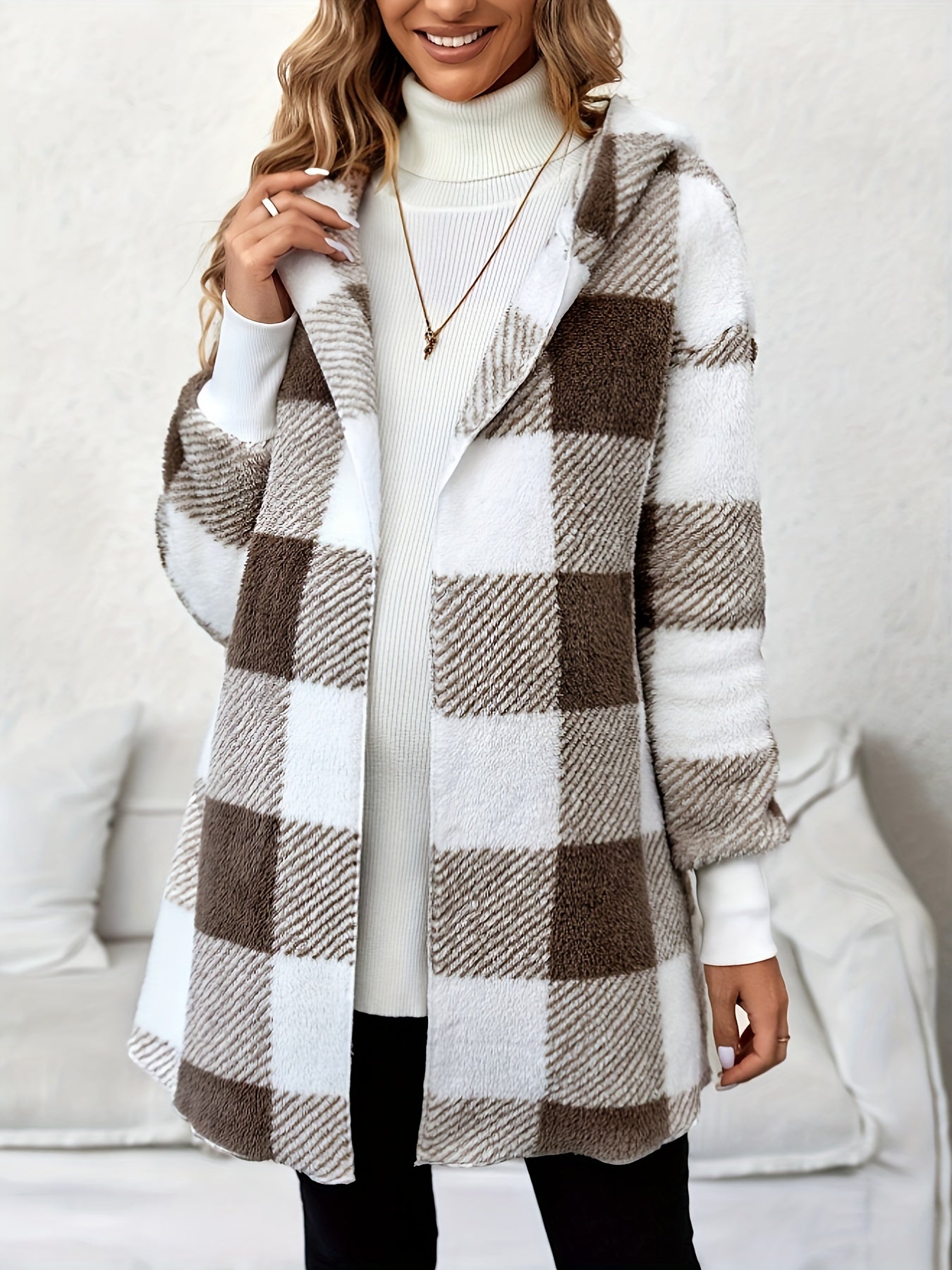 Plaid Hooded Coat for Pregnant Women