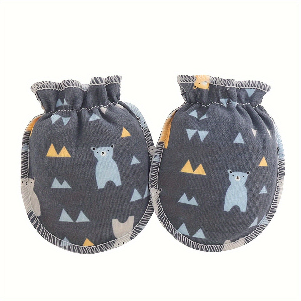 Newborn Baby Anti-Scratch Mittens, Cute Cartoon Animals & Stars