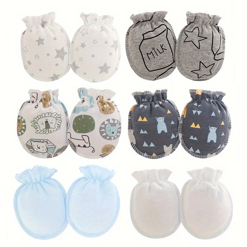 Newborn Baby Anti-Scratch Mittens, Cute Cartoon Animals & Stars