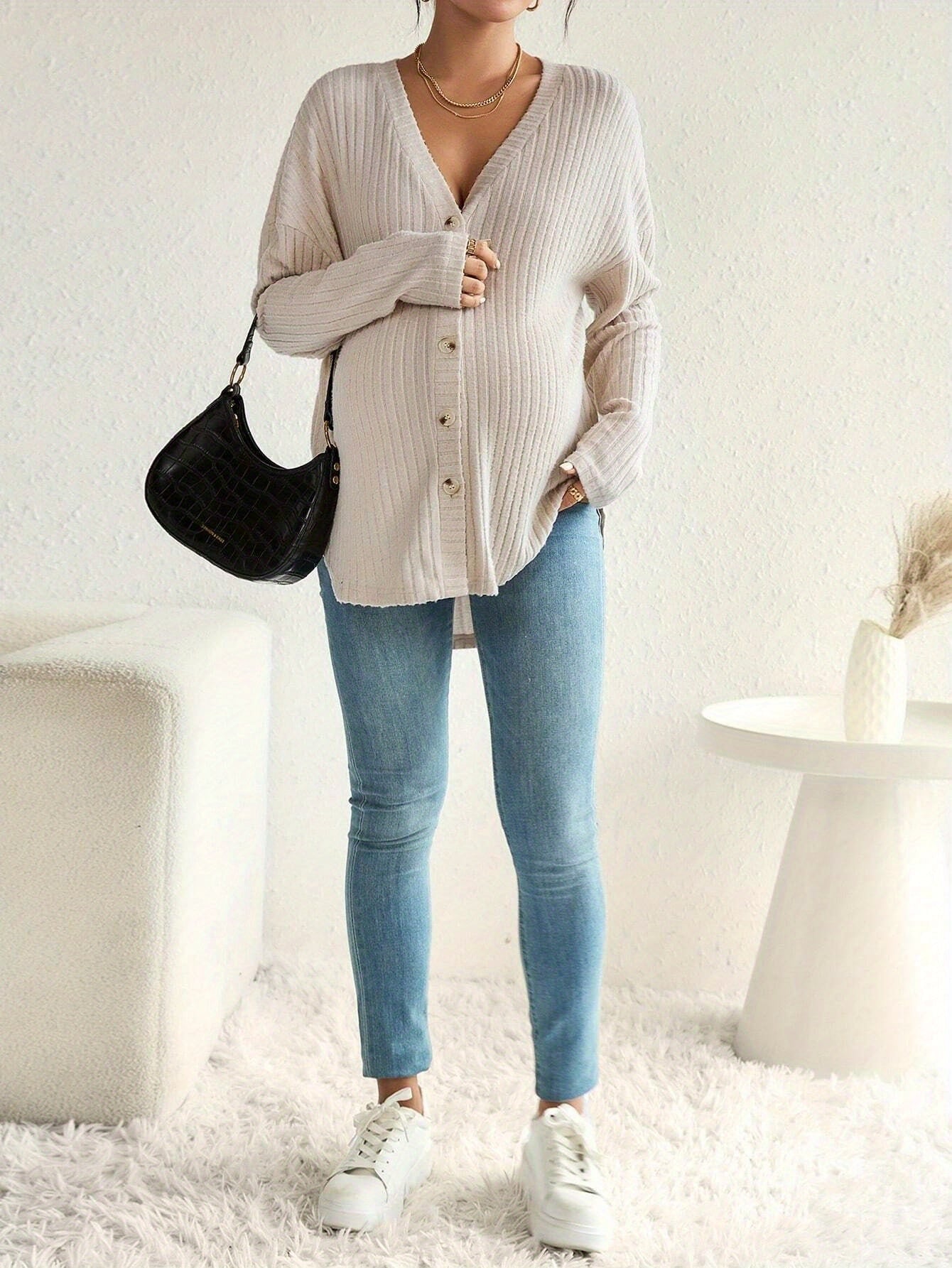 Elegant Crew Neck Knit Pullover Sweater for Women