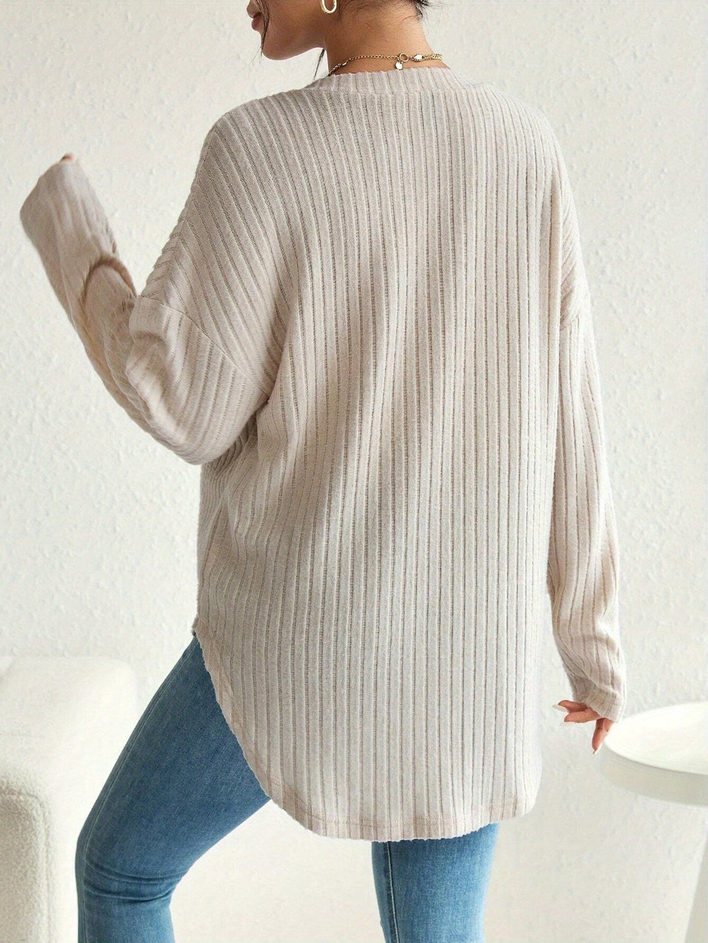 Elegant Crew Neck Knit Pullover Sweater for Women