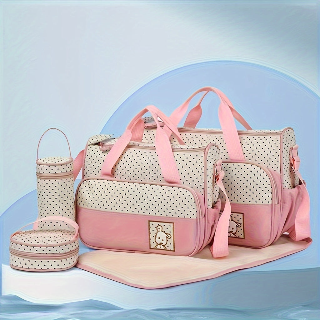 Stylish Mommy Diaper Bag Set - Large-capacity Tote Bags with Adorable Bear Prints