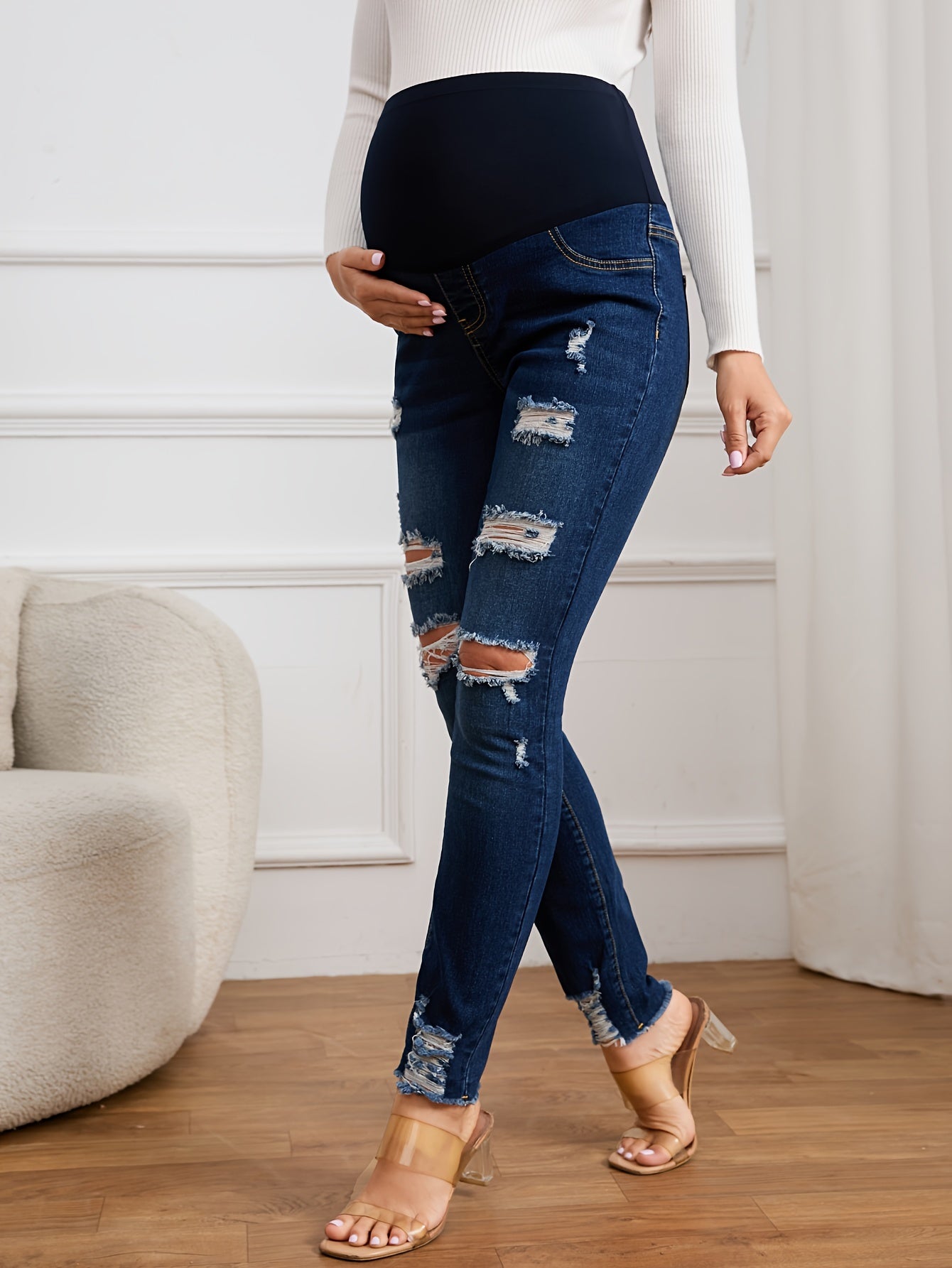 Comfy Maternity Ripped Denim Jeans