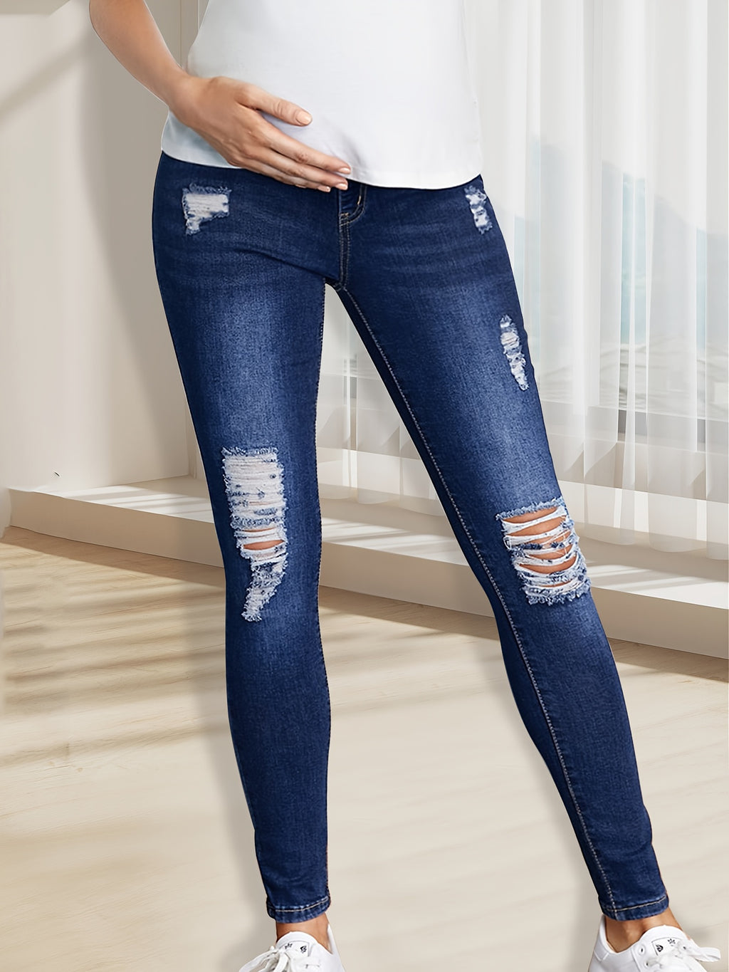 Maternity Ripped Denim Pants - Slim Fit