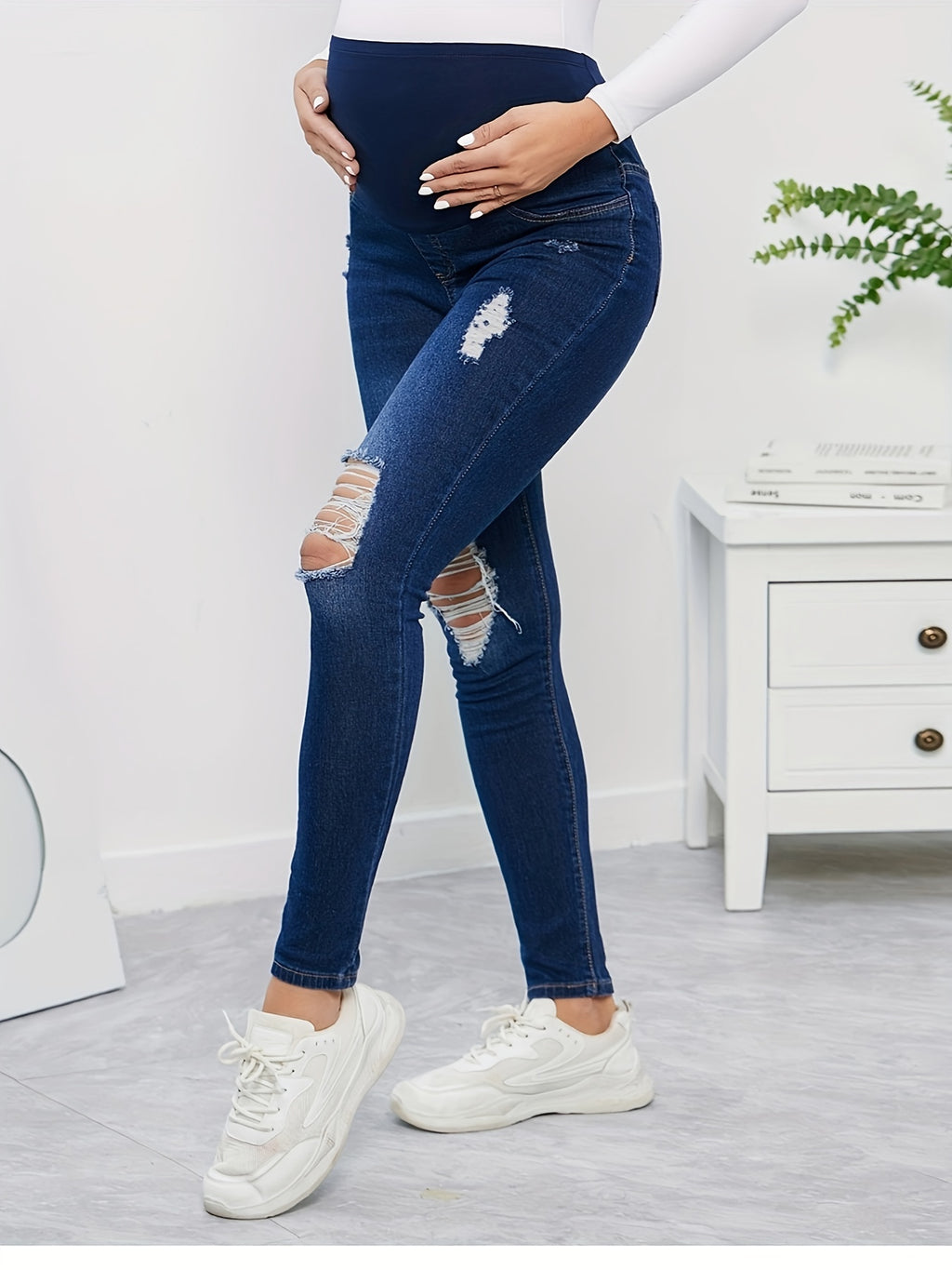 High Waist Maternity Ripped Jeans