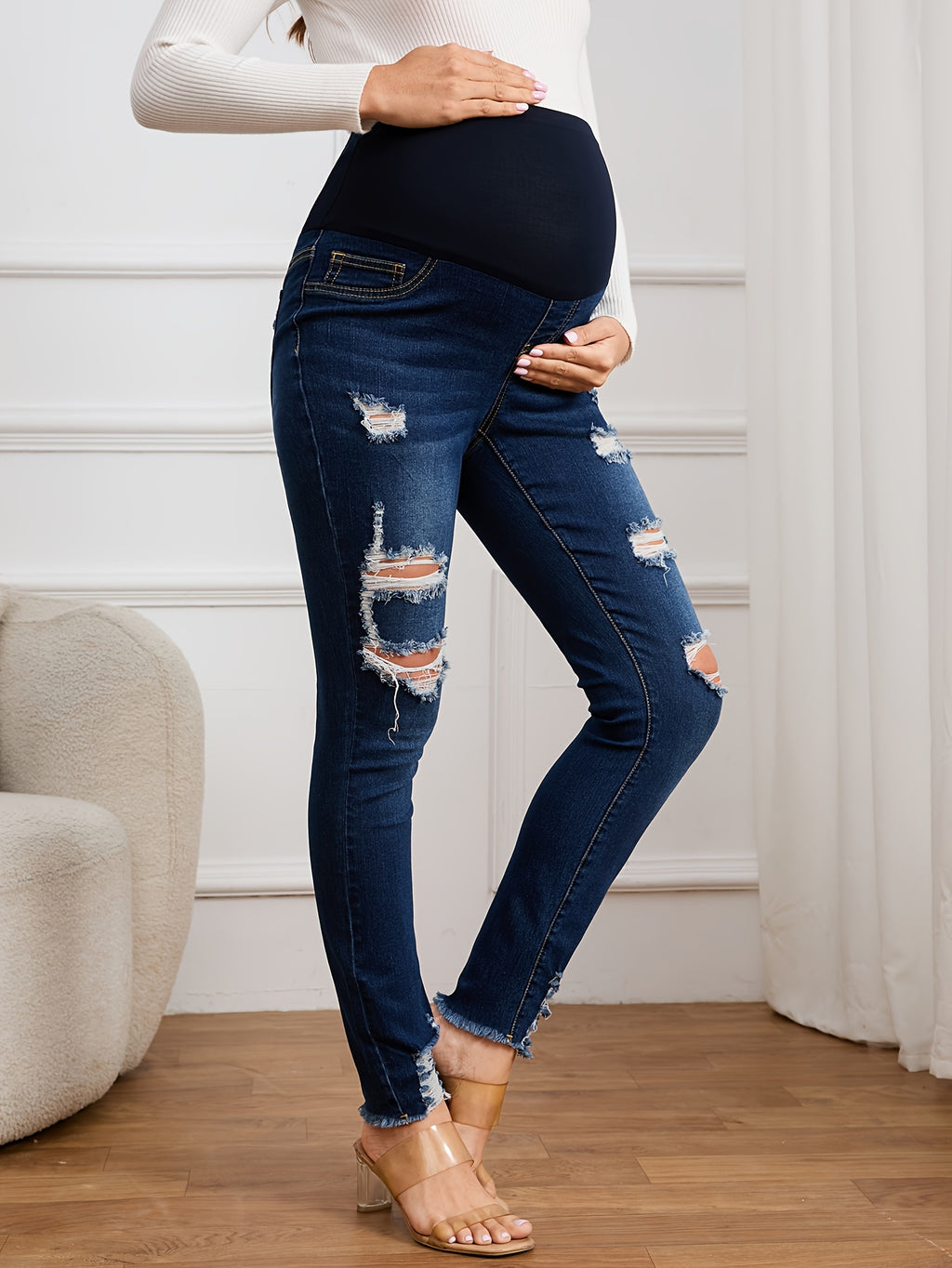 Comfy Maternity Ripped Denim Jeans