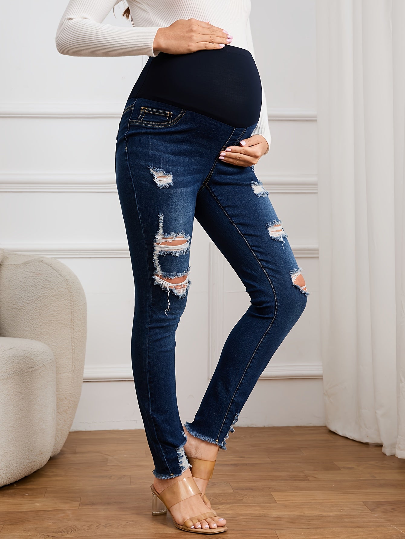 Comfy Maternity Ripped Denim Jeans