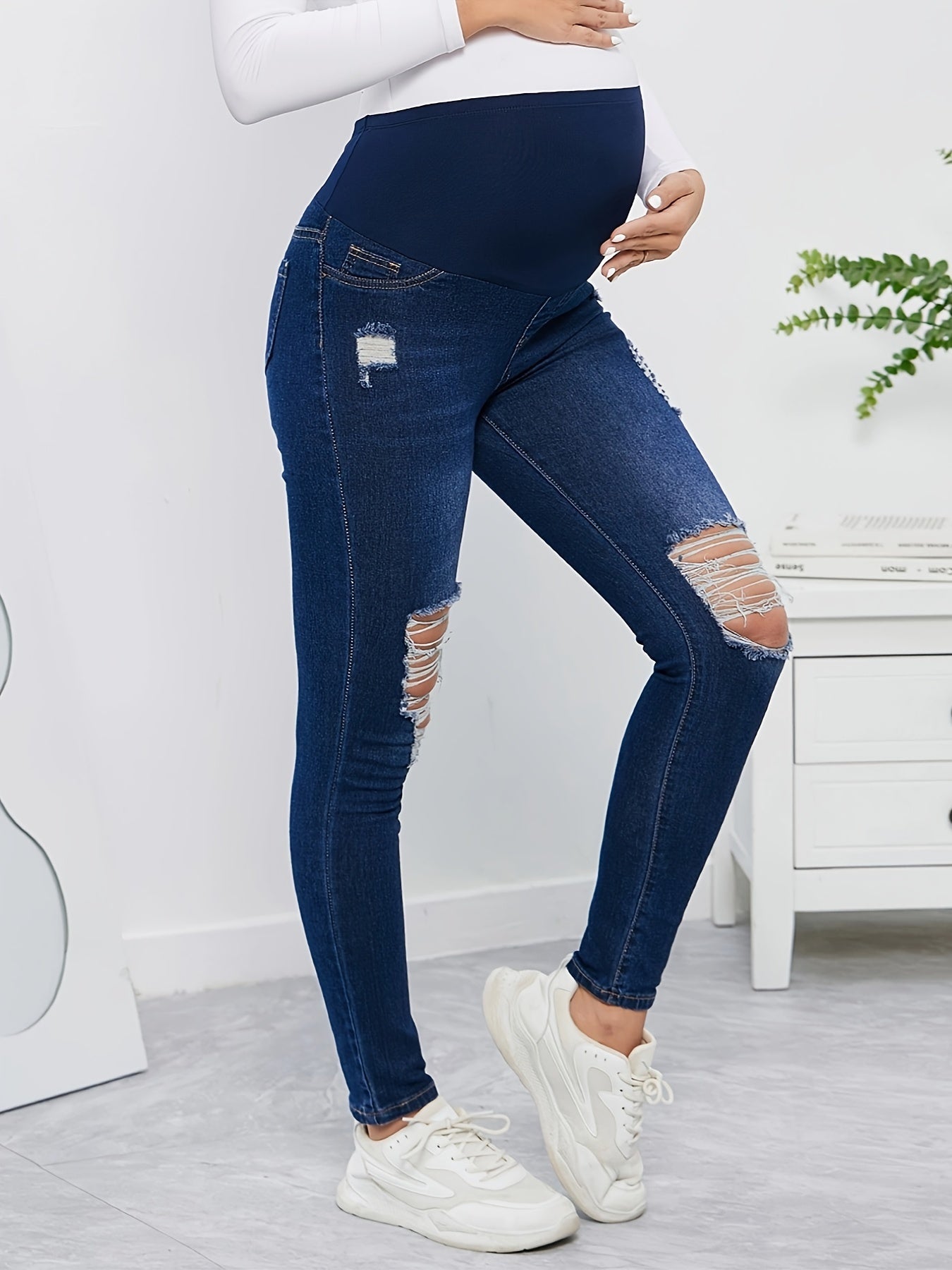 High Waist Maternity Ripped Jeans
