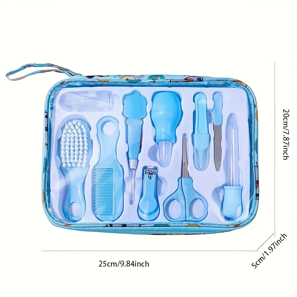 Baby Care Kit: 10pcs Set - Ear-Picking Spoon, Nail Clippers, Comb Brush & Medicine Feeder