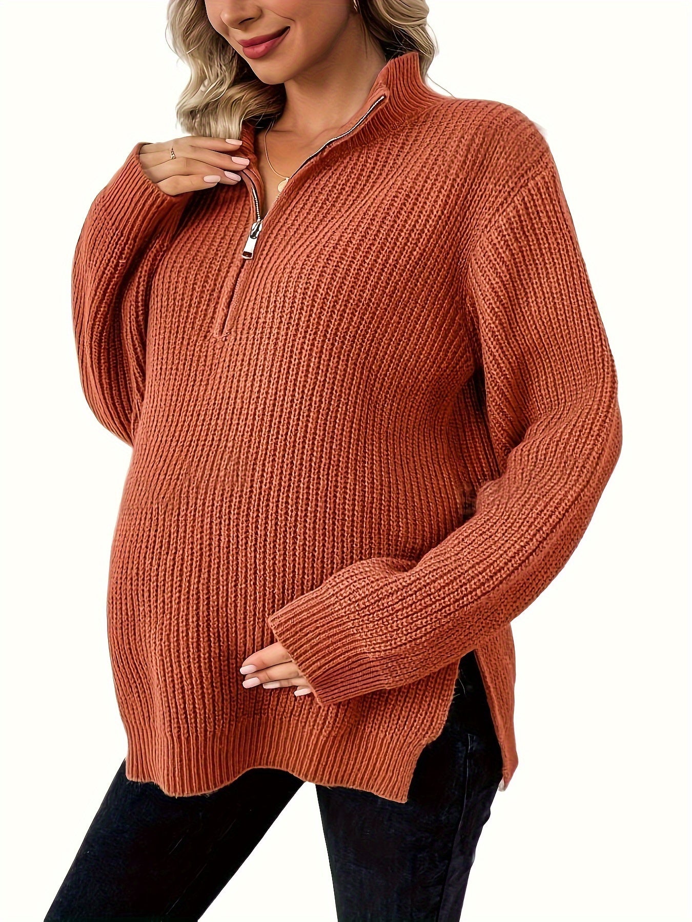 Elegant Brick Red Maternity Pullover Sweater