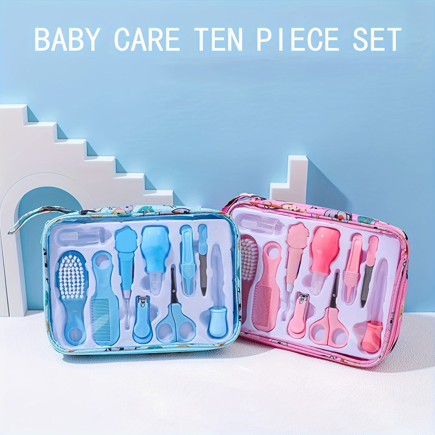 Baby Care Kit: 10pcs Set - Ear-Picking Spoon, Nail Clippers, Comb Brush & Medicine Feeder
