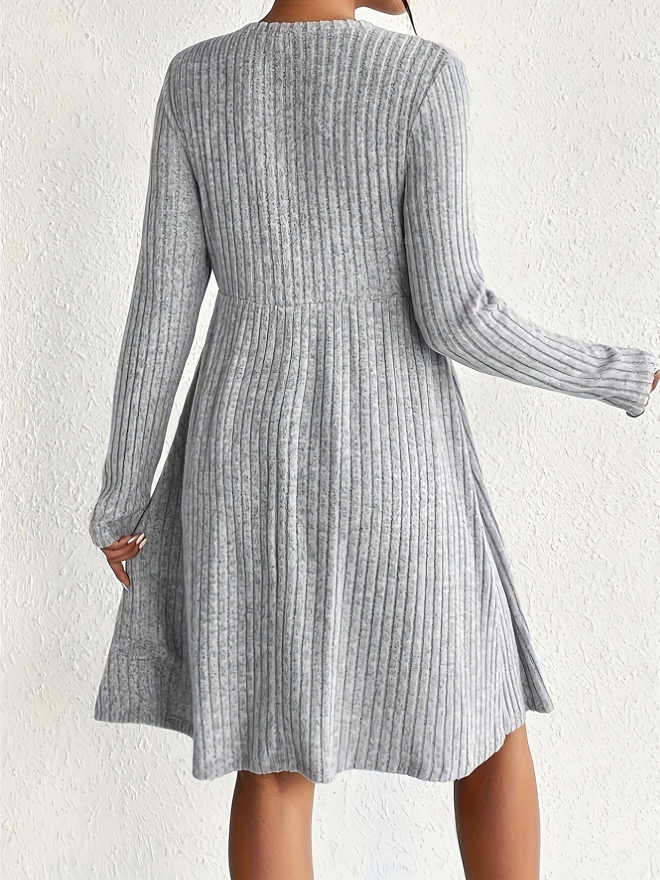 Maternity Dress: Long Sleeve, Ribbed Knit, A-line Skirt