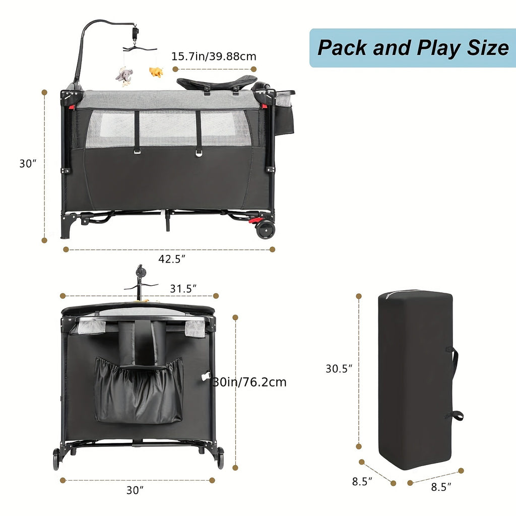 5-in-1 Baby Pack and Play Crib with U-Shaped Diaper Changer