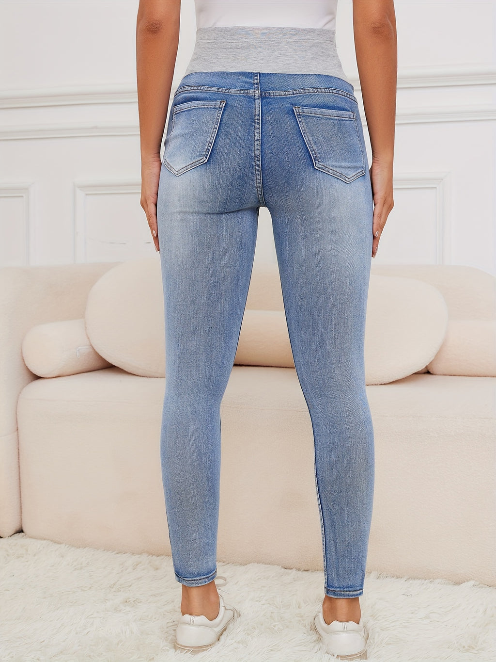 Elegant Maternity High Waist Denim Pants
