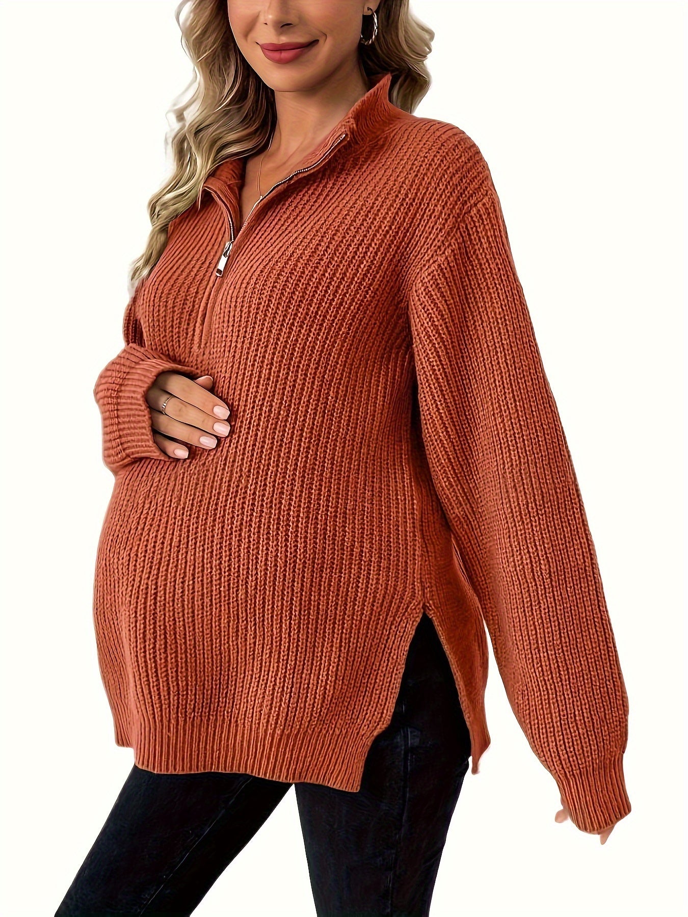 Elegant Brick Red Maternity Pullover Sweater