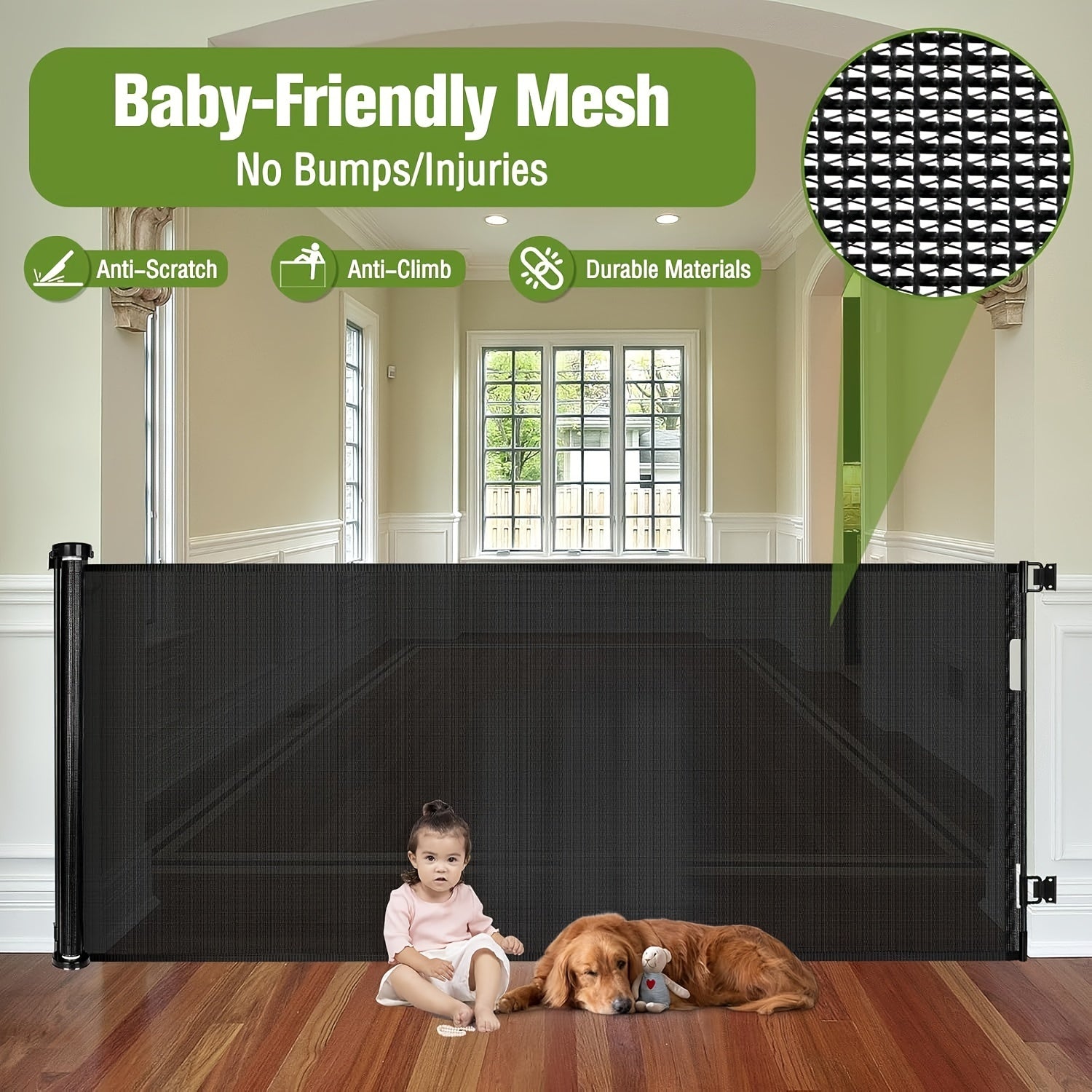 Retractable Mesh Baby Gate - Extra Wide 65\"