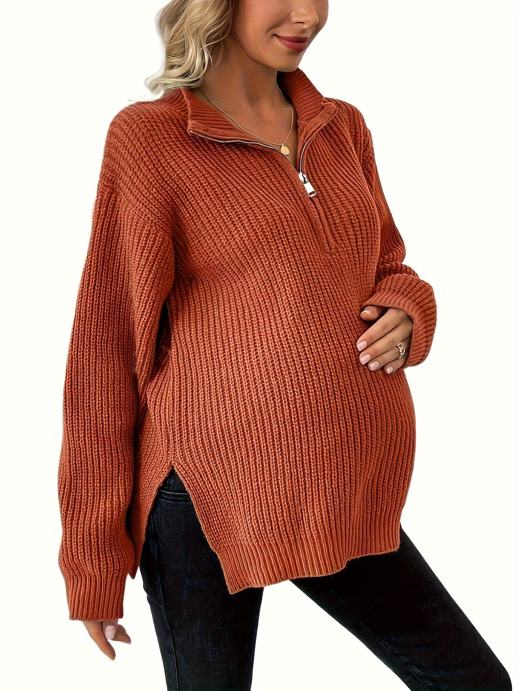Elegant Brick Red Maternity Pullover Sweater
