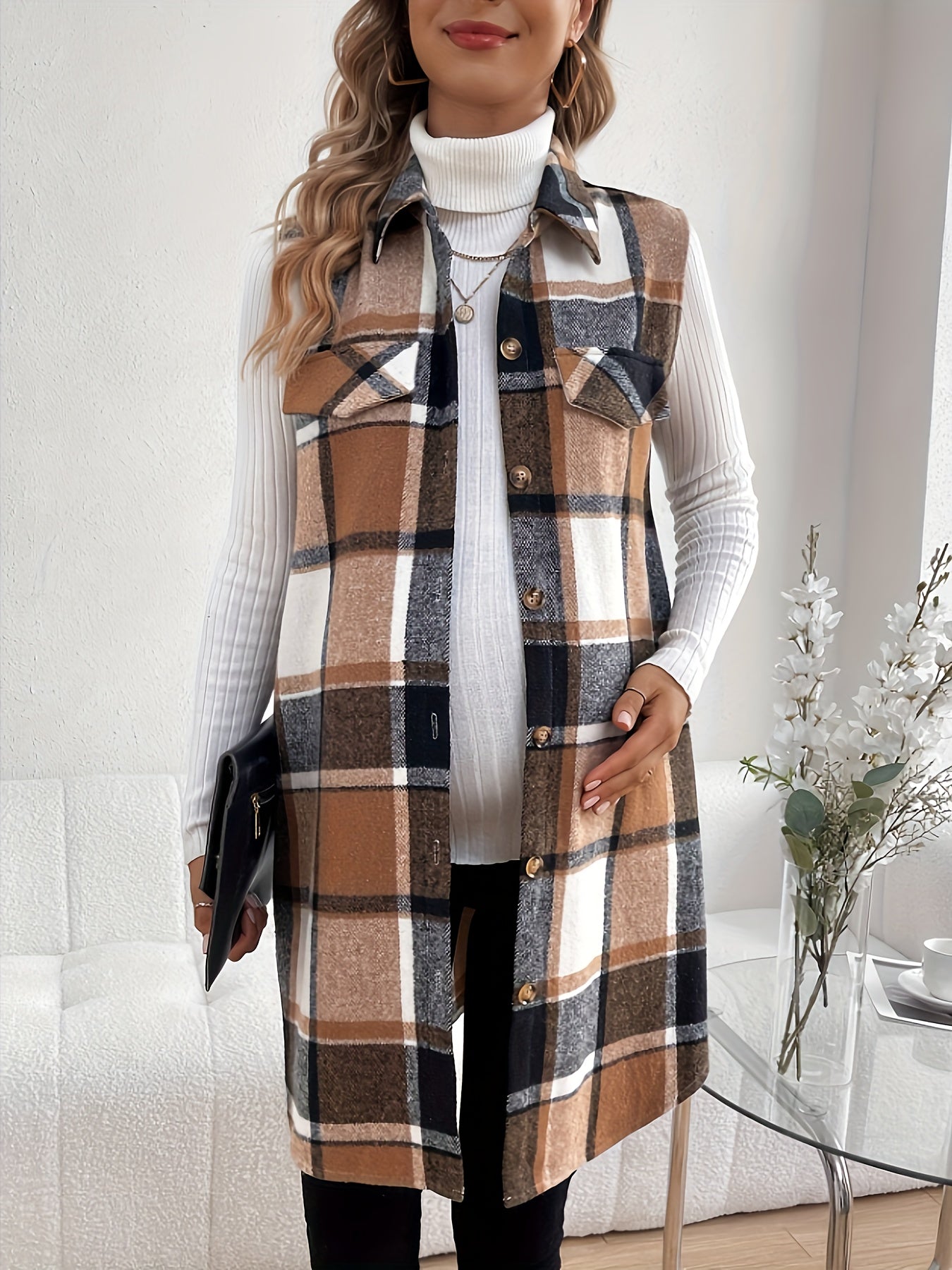 Maternity Plaid Vest Sleeveless Jacket