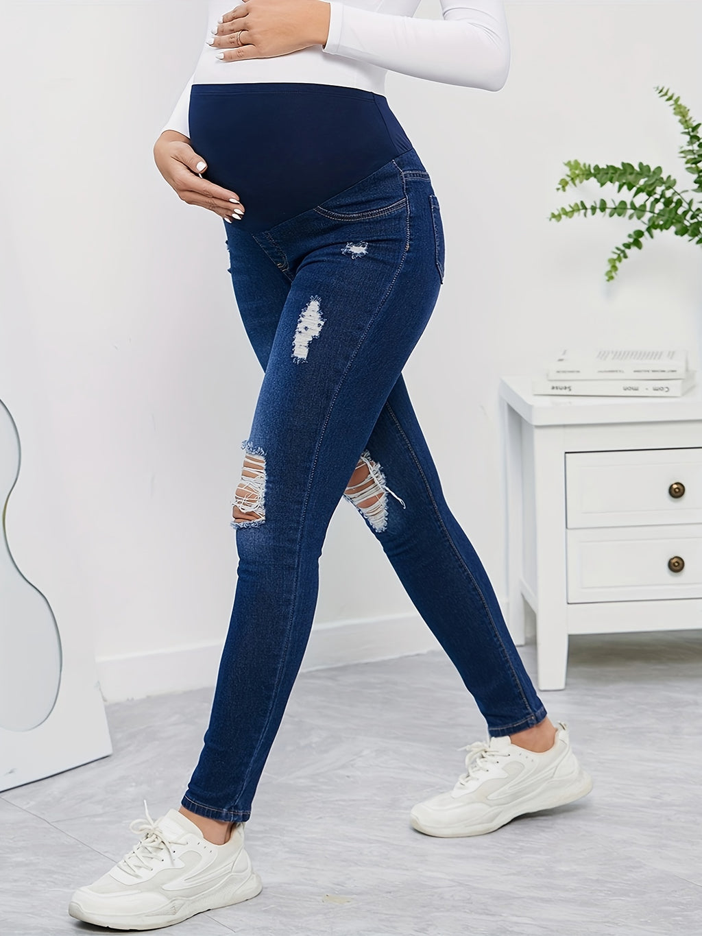 High Waist Maternity Ripped Jeans