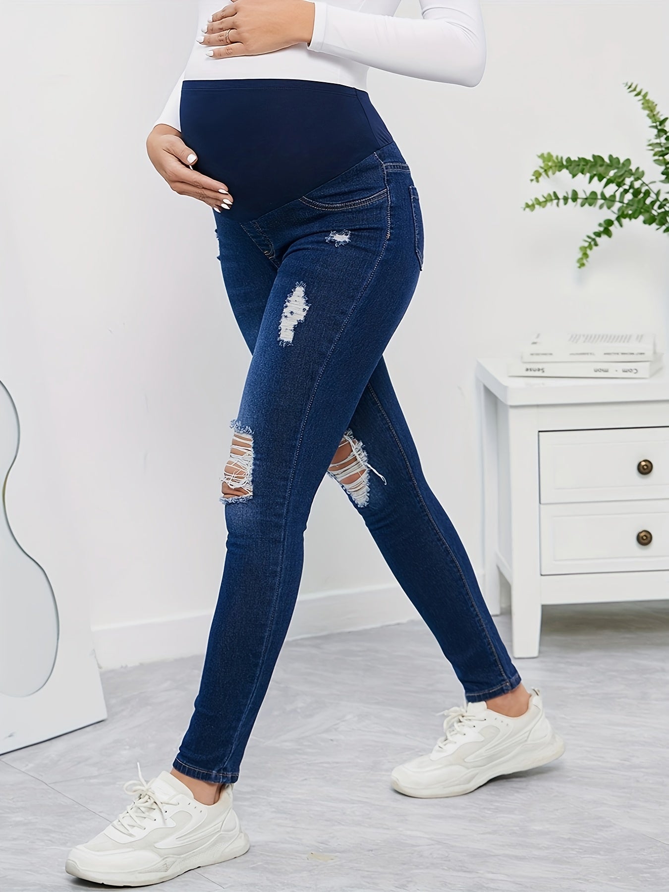 High Waist Maternity Ripped Jeans