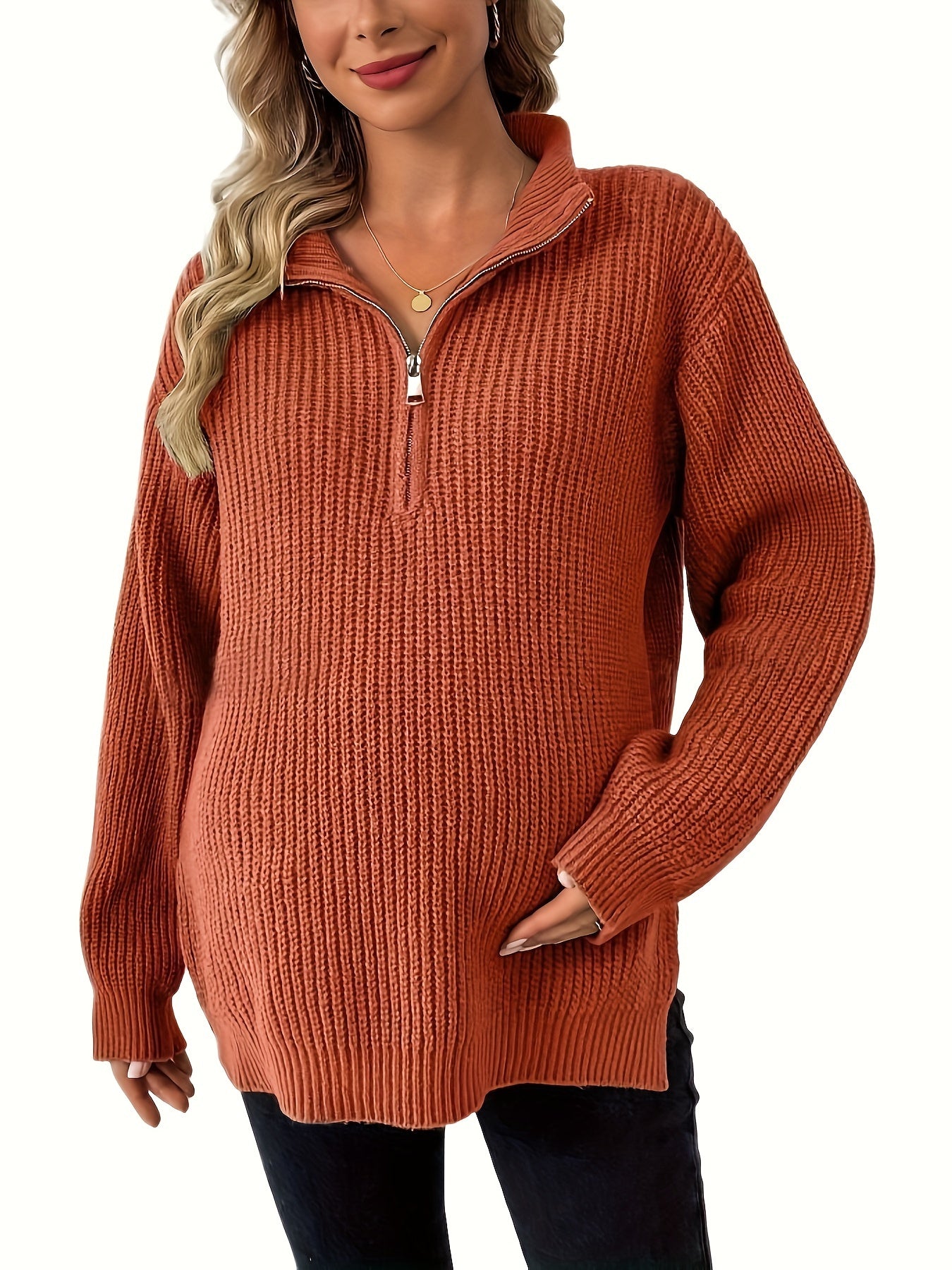 Elegant Brick Red Maternity Pullover Sweater