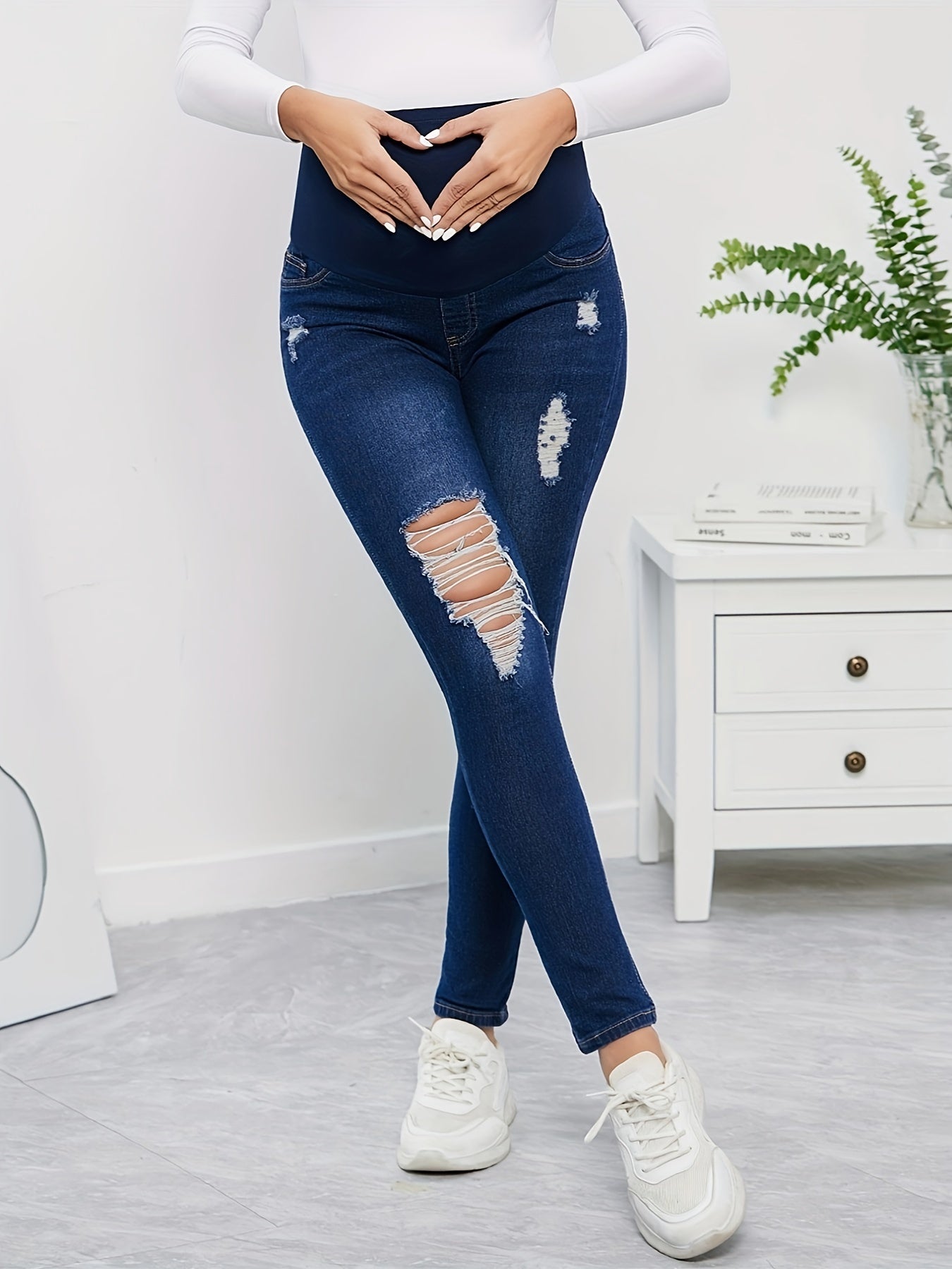 High Waist Maternity Ripped Jeans