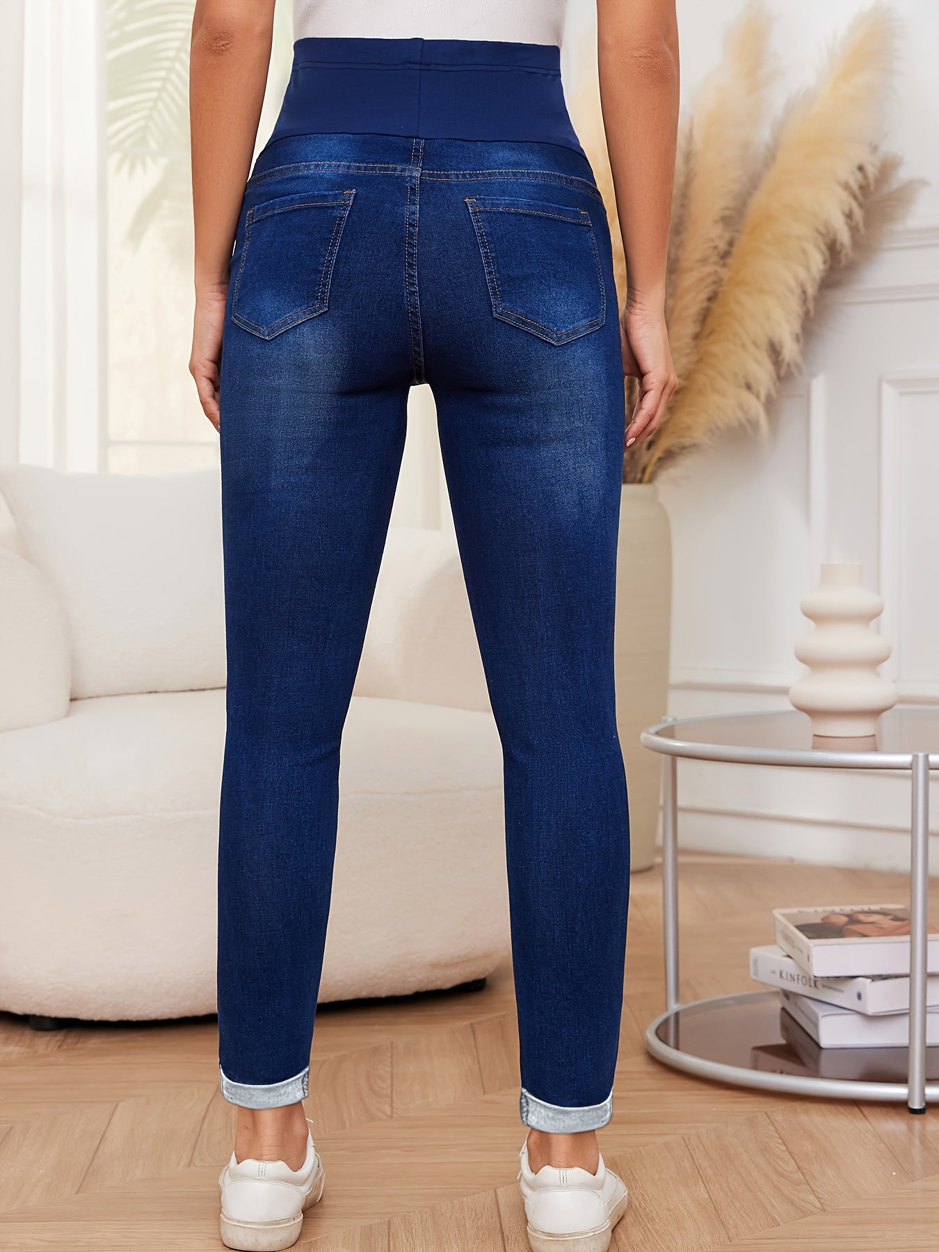 Maternity Cotton Jeans: Elegant Over-the-Bump Design